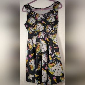 Unicorn and Ice Cream Rainbow Graphic Midi Fit & Flare Dress